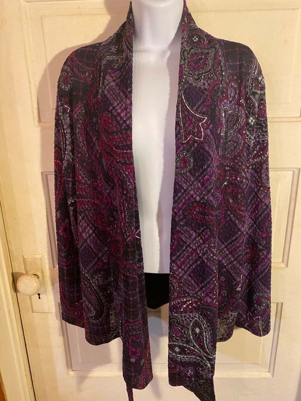 Choices Purple Paisley Print Open Front Textured Cardigan